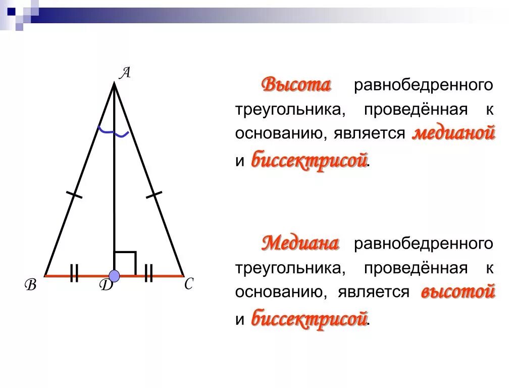 Равнобедренный треугольник где высота. Равнобедренный треугольник Медиана биссектриса и высота. Высота Медиана биссектриса равнобедренного треугольника отношение. Медиана и биссектриса в равнобедренном треугольнике. Равнобедренном треугольнике биссектриса является медианой и высотой.