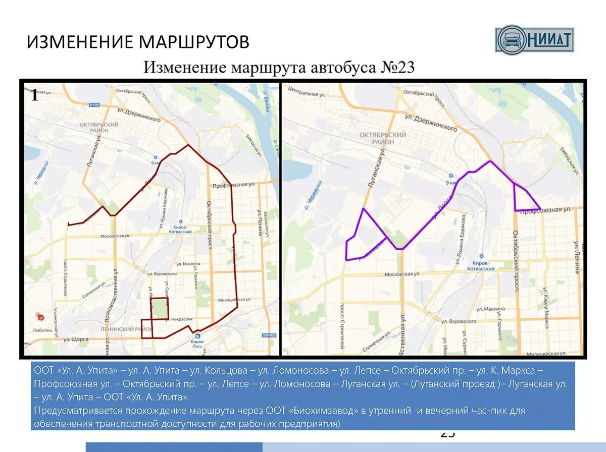 Изменение 23 маршрута. Изменение маршрута автобуса. Маршрутная сеть Кирова. Маршрут 23 автобуса Киров. Схема транспортных маршрутов в Кирове.