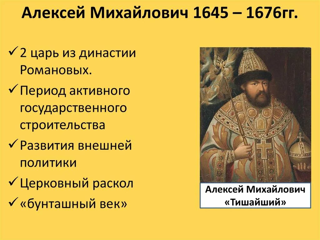 Какие задачи стояли перед первыми романовыми. 1645–1676 Гг. – царствование Алексея Михайловича.