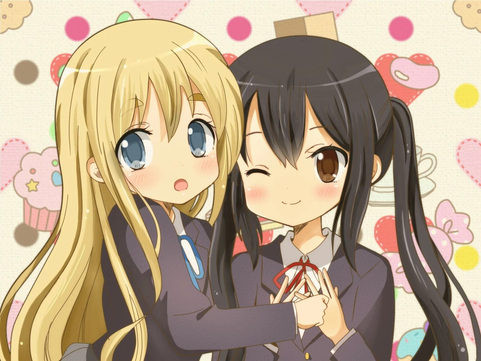 Две тян. Неко юри близняшки. 2 тян. Кейон обнимаются. Shigure kancolle.