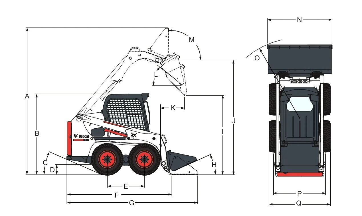 Bobcat вес. Мини-погрузчик Bobcat s450. Bobcat s450 габариты. Мини погрузчик Bobcat габариты. Ширина ковша Бобкэт 175.