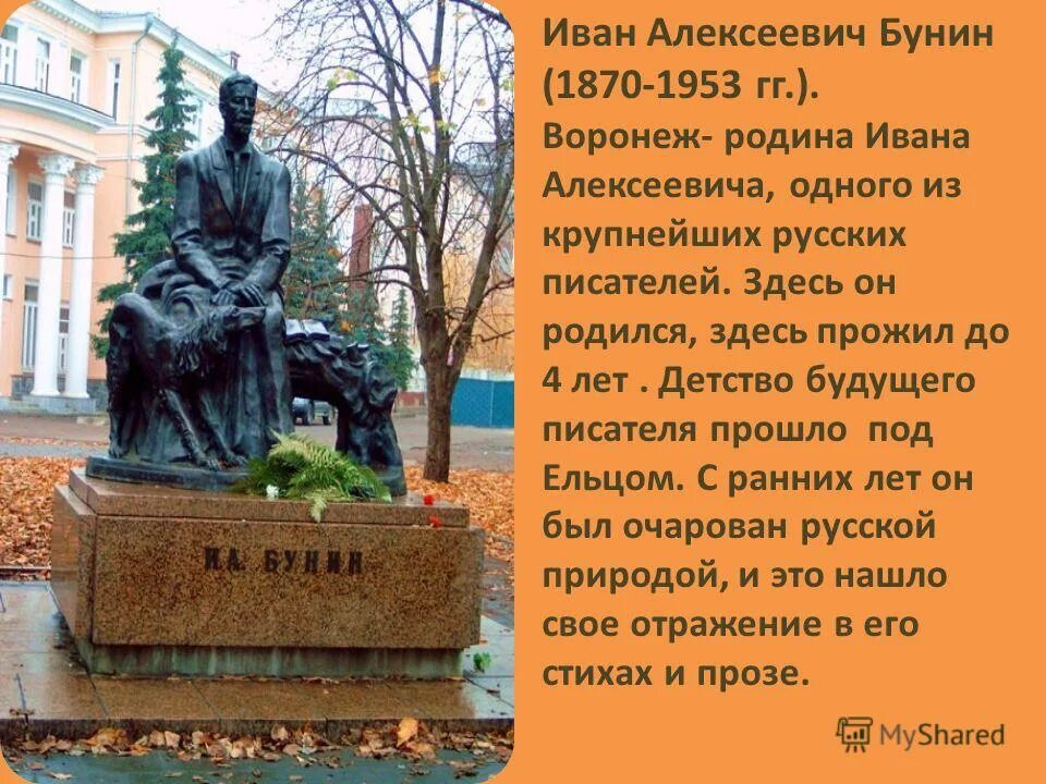 Родина иванов слова. Воронеж Родина писателей. Литературный Воронеж. Бунин и Воронеж презентация.