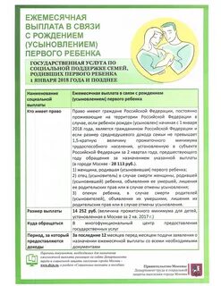 Ежемесячные выплаты на первого и второго