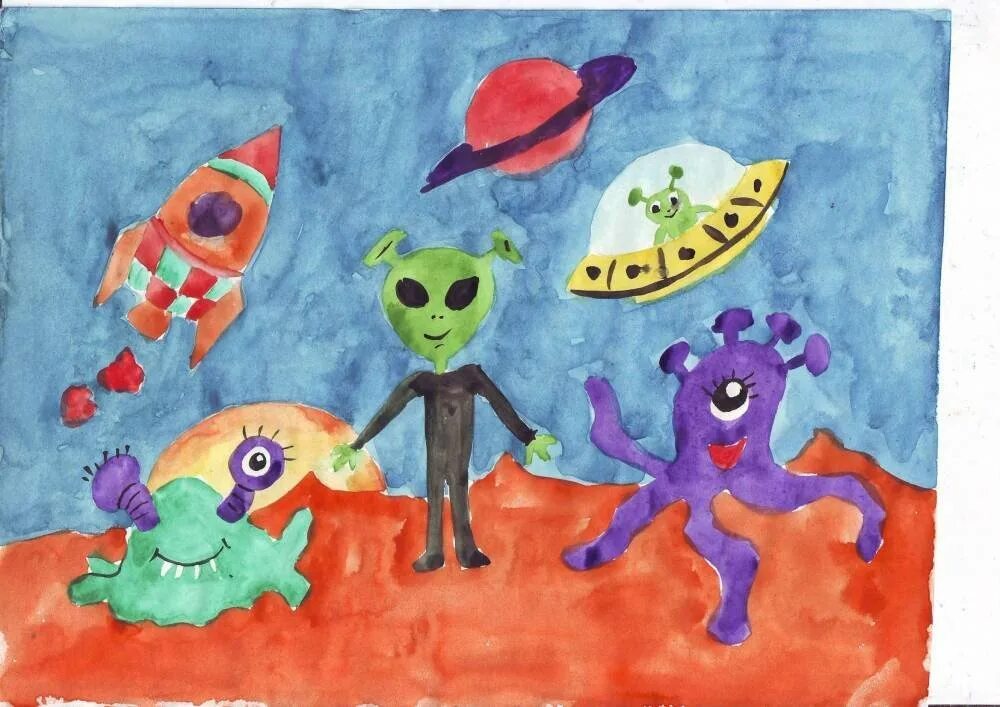 Рисунок инопланетянина в космосе. Рисунок на тему космос. Рисование космос инопланетяне. Рисование с детьми инопланетяне. Инопланетянин рисунок.