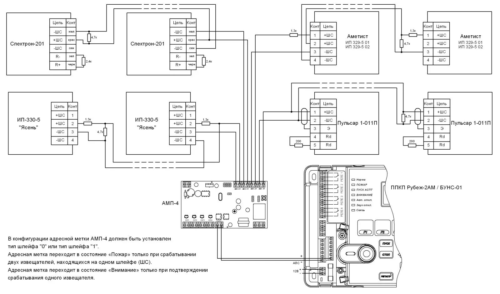 Подключение к иб. Схема подключения пожарной сигнализации рубеж 2оп. Рубеж пожарная сигнализация схема подключения датчиков. Схема электрическая рубеж 2оп. Схема расключения из 1 рубеж.
