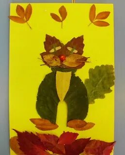 Кот из листьев аппликация