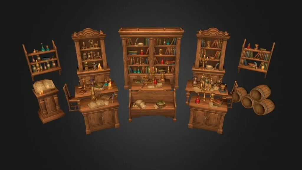 Props model. Мебель фэнтези. furniture 3d models. medieval props furniture. props.