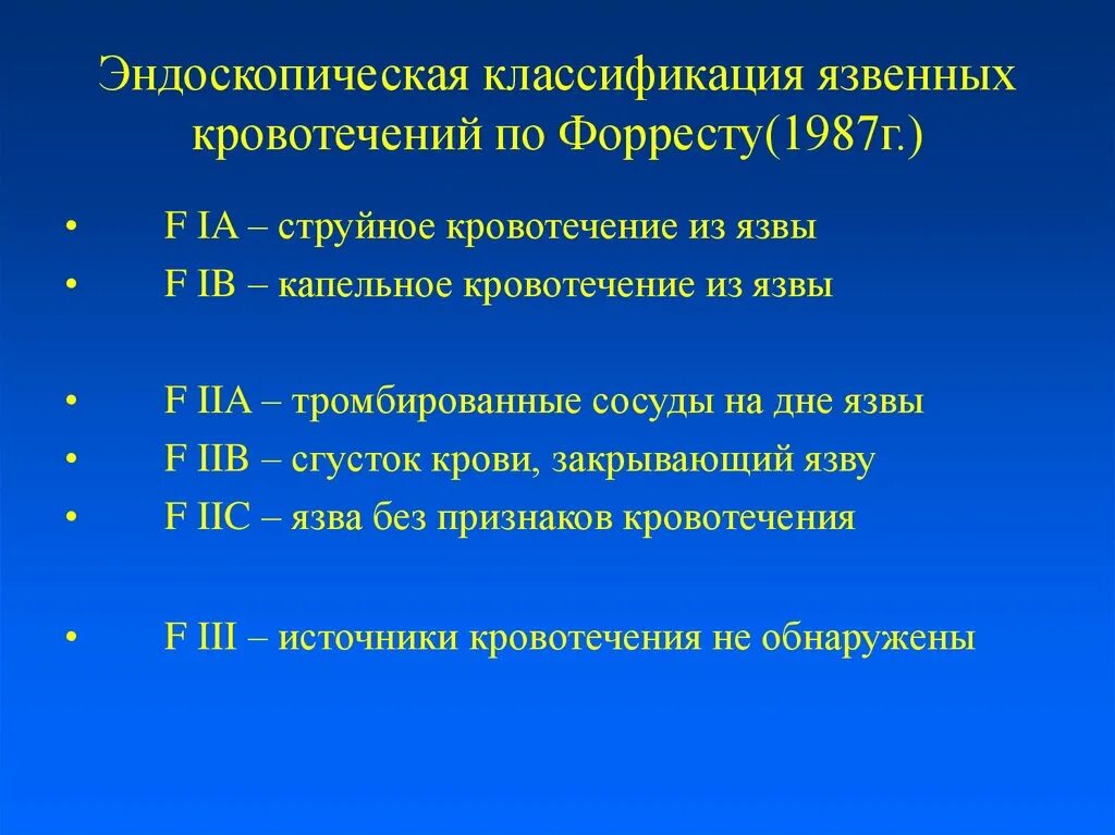 Эндоскопическая классификация язвенных кровотечений. Форрест классификация кровотечений эндоскопическая. Классификация желудочно кишечных кровотечений по Форесту. Классификация язвенных кровотечений по Форрест. Классификации эндоскопия