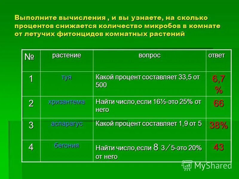 Сколько процентов приходится на число