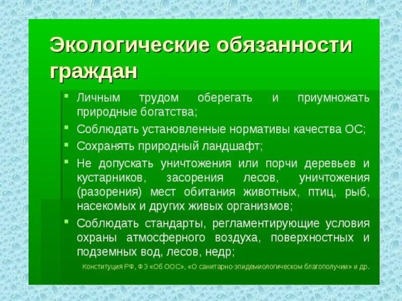 Экологические обязанности рф. Экологические обязанности человека. Экологические обязанности граждан.