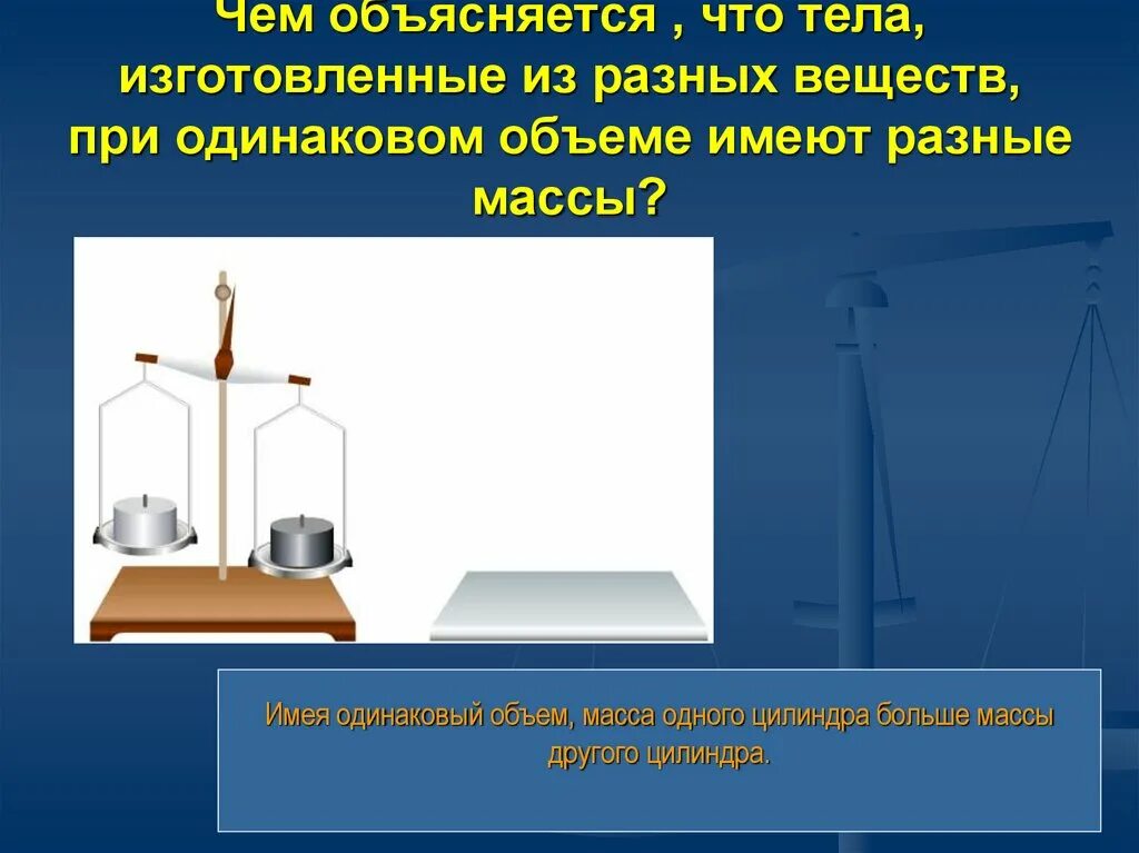 Чем объясняется. Тела из разных веществ. Тела одинаковой массы но разного объема. Одинаковые тела из разных веществ.