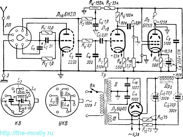 укв приемник на лампа 6ж2п. ламповый кв приемник. схема лампового радиоприемника муромец. схема кв приемника на лампах 6и1п. схема лампового кв приемника на любительские диапазоны.
