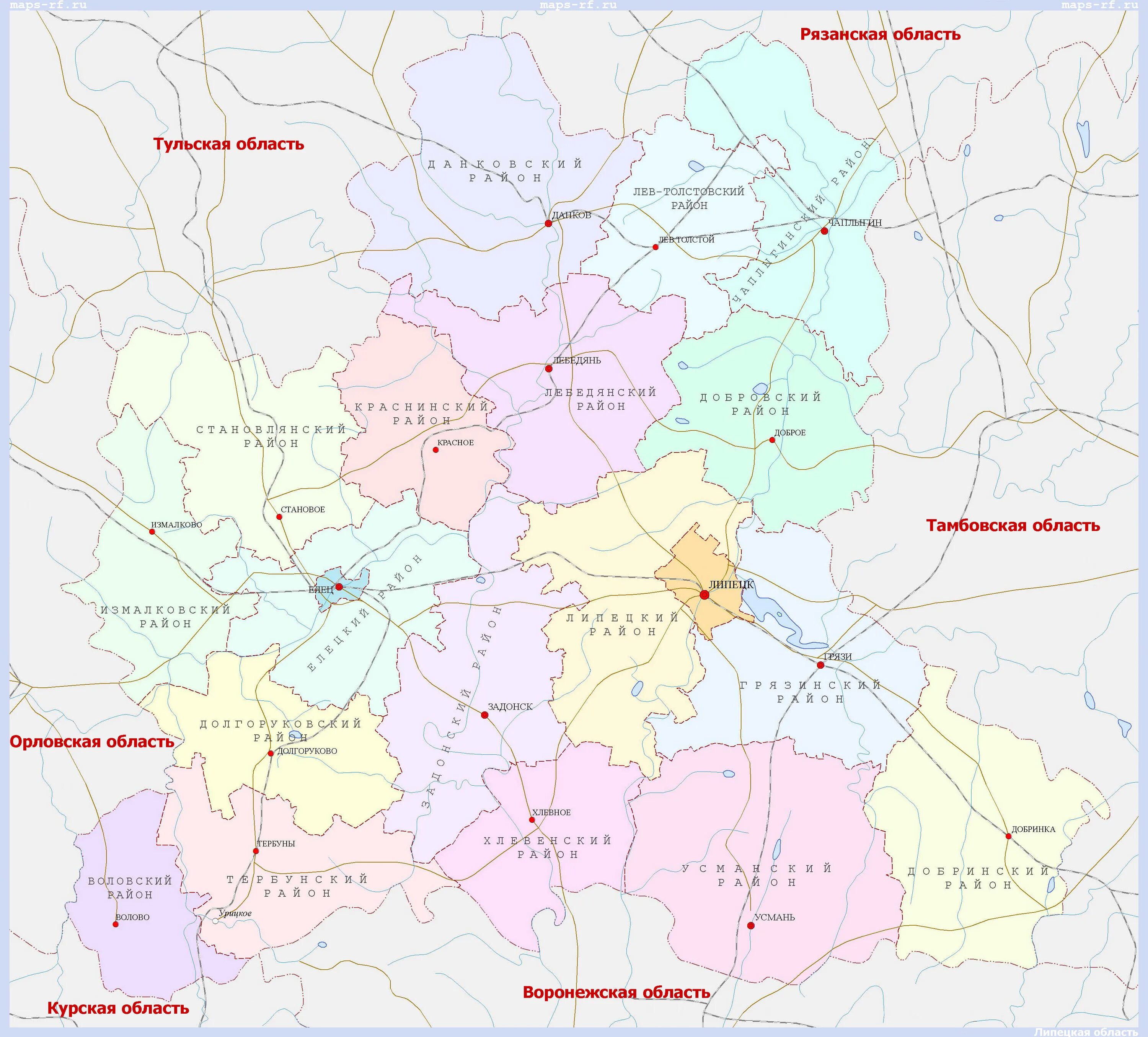 Липецкая область на карте с районами. Елецкий район Липецкой области на карте Липецкой области. Карта Липецкого района Липецкой области. Лев-Толстовский р-он Липецкая область карта-.