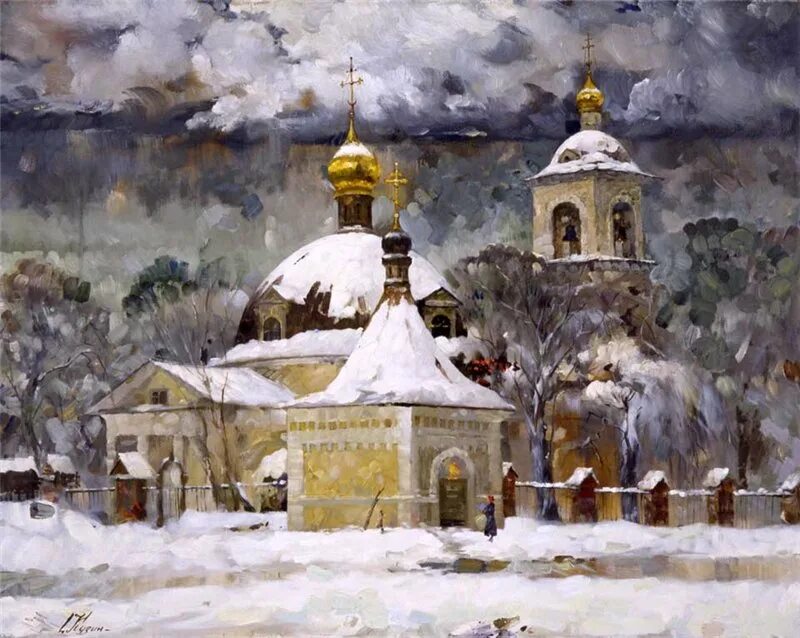 церкви в работах художников. художник милюков александр картины, храмы. юрий мокшин художник картины. игорь разживин москва сити новодевичий монастырь. картина маслом "церковь в константиново" художник.