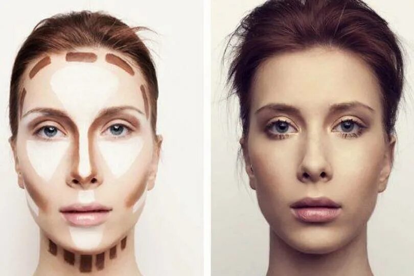 Худое лицо с помощью макияжа