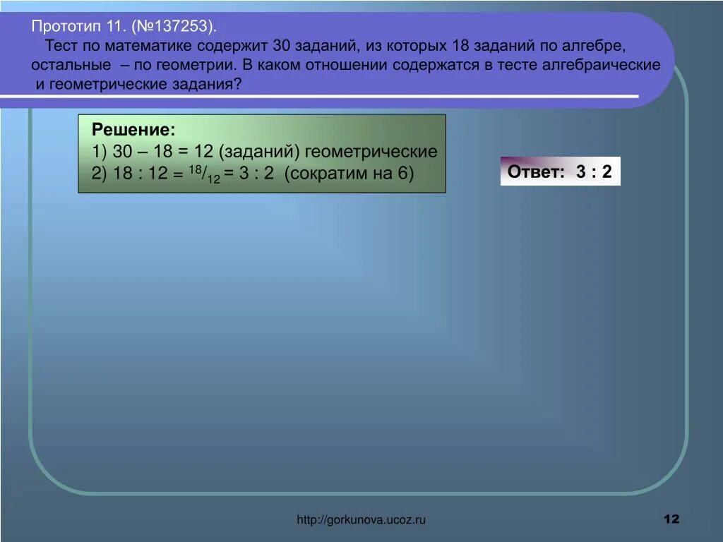 Тест по математике содержит