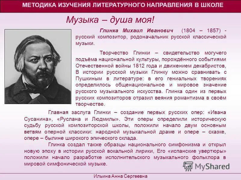 Русский композитор основоположник русской оперы. Краткая биография Глинки 3 класс. М И Глинка краткая биография.