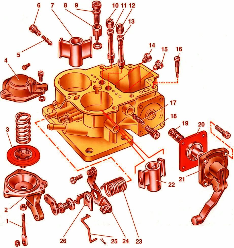 Корпус карбюратора ВАЗ 2107. Карбюратор ДААЗ 2108. Карбюратор ВАЗ 2107 В разборе. Детали карбюратора ВАЗ 2106.