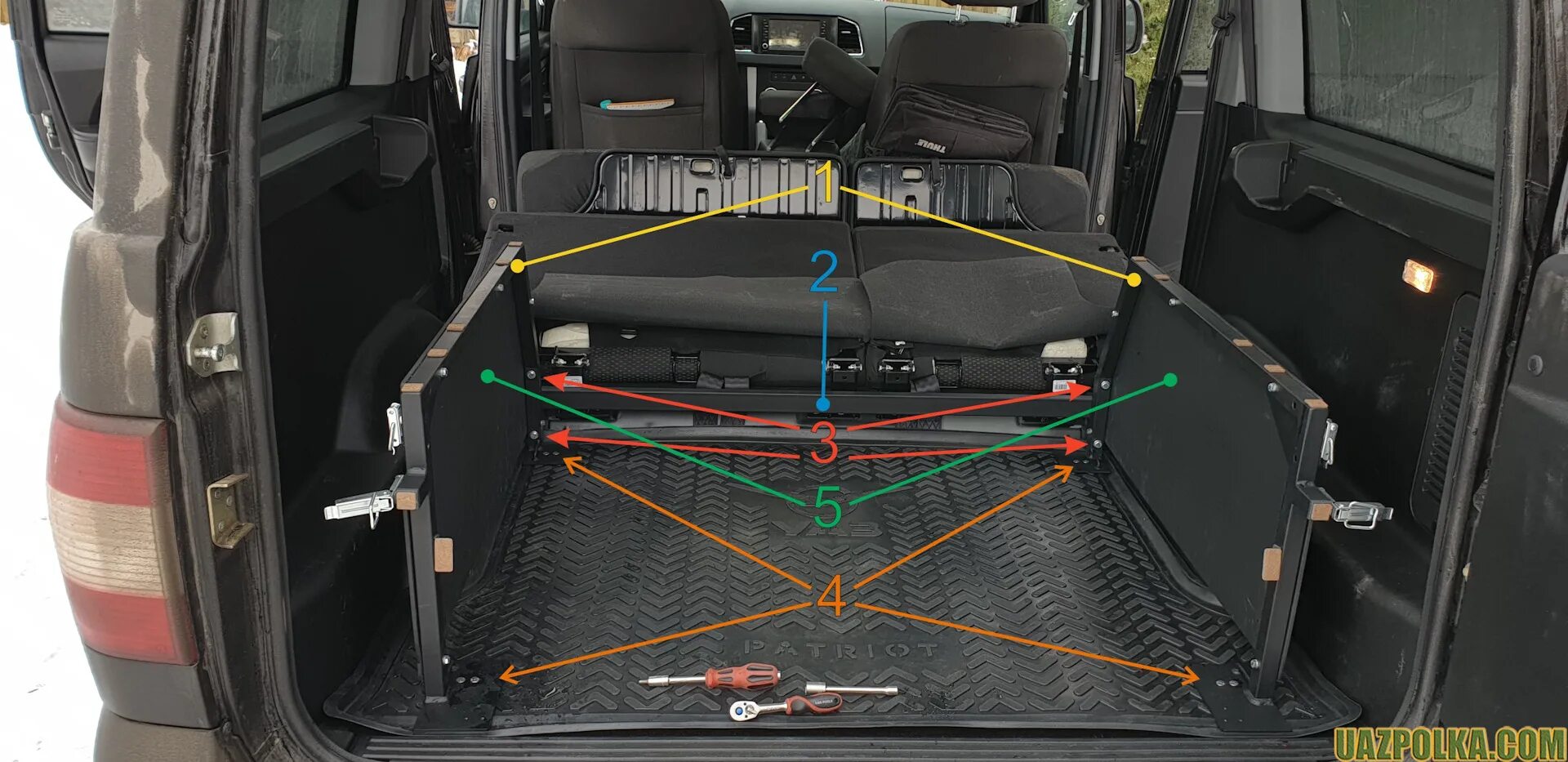 Крепления груза в УАЗ Патриот. Сетка разделительная в багажник УАЗ Патриот. Трубный каркас УАЗ Патриот. Тамбур УАЗ Патриот.