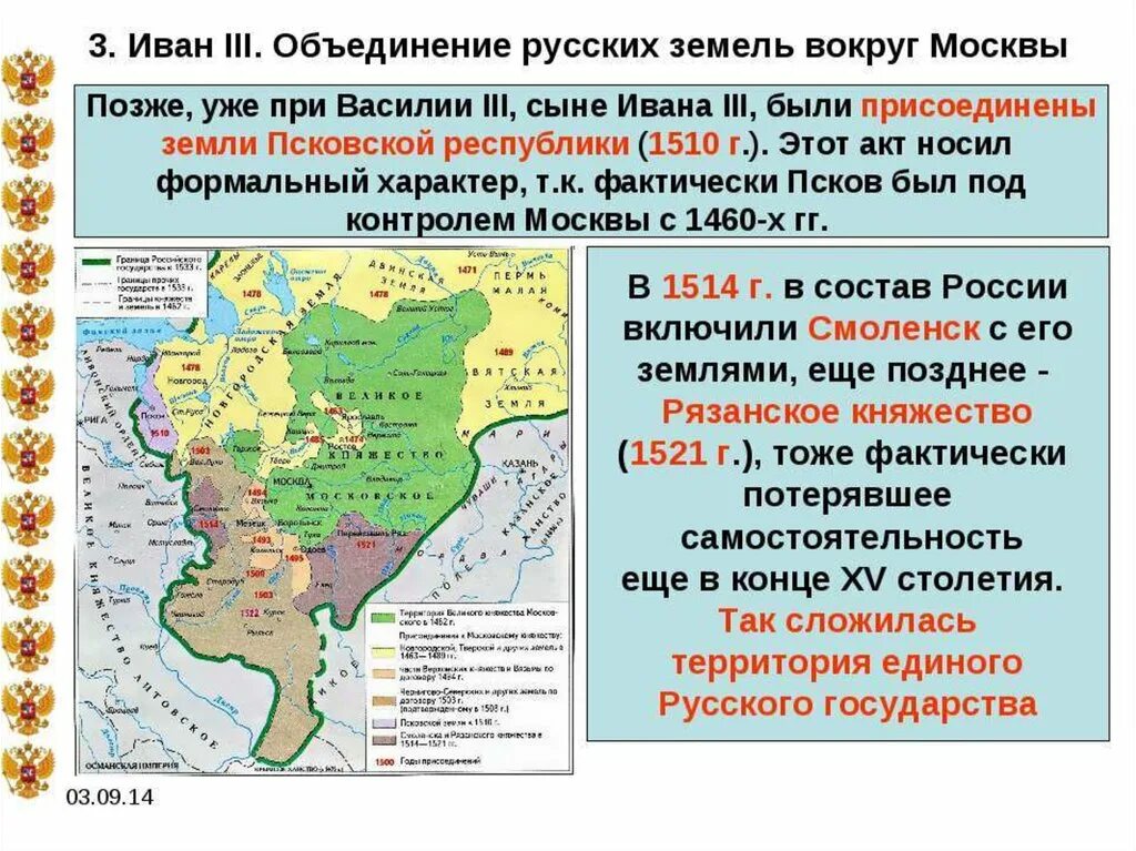 Определите основные этапы формирования единого русского государства. Завершение объединения русских земель вокруг Москвы при Иване 3. Объединение земель вокруг Москвы при Иване 3 и Василии 3 карта.