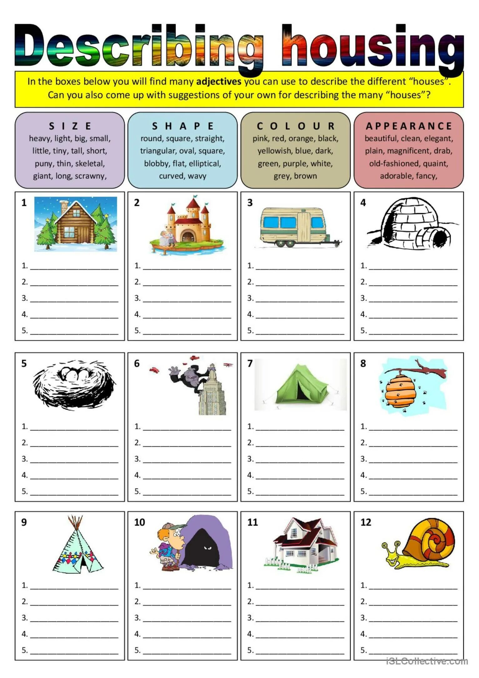 Types of adjectives английского Worksheet. Types of Houses задания. Adjectives to describe House. The Home английский Worksheet. House adjective