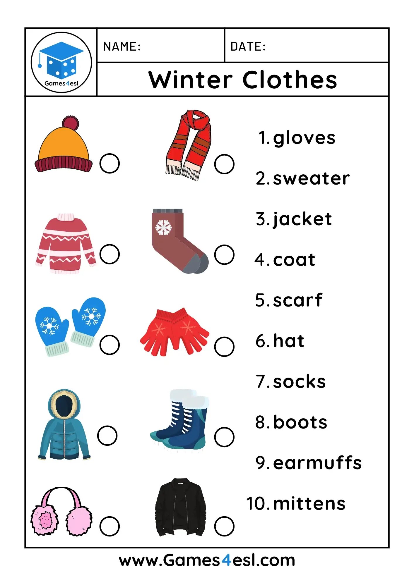 Clothes number. Winter clothes vocabulary. winter clothes worksheets. winter clothes vocabulary for kids. clothes esl.