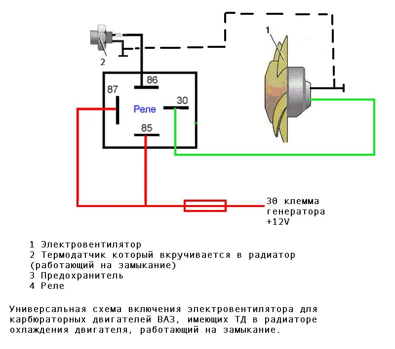 Почему часто срабатывает вентилятор охлаждения. Схема подключения датчика включения вентилятора автомобиля. Датчик включения вентилятора ВАЗ схема подключения. Схема подключения датчика температуры включения вентилятора. Схема подключения реле включения вентилятора Газель.