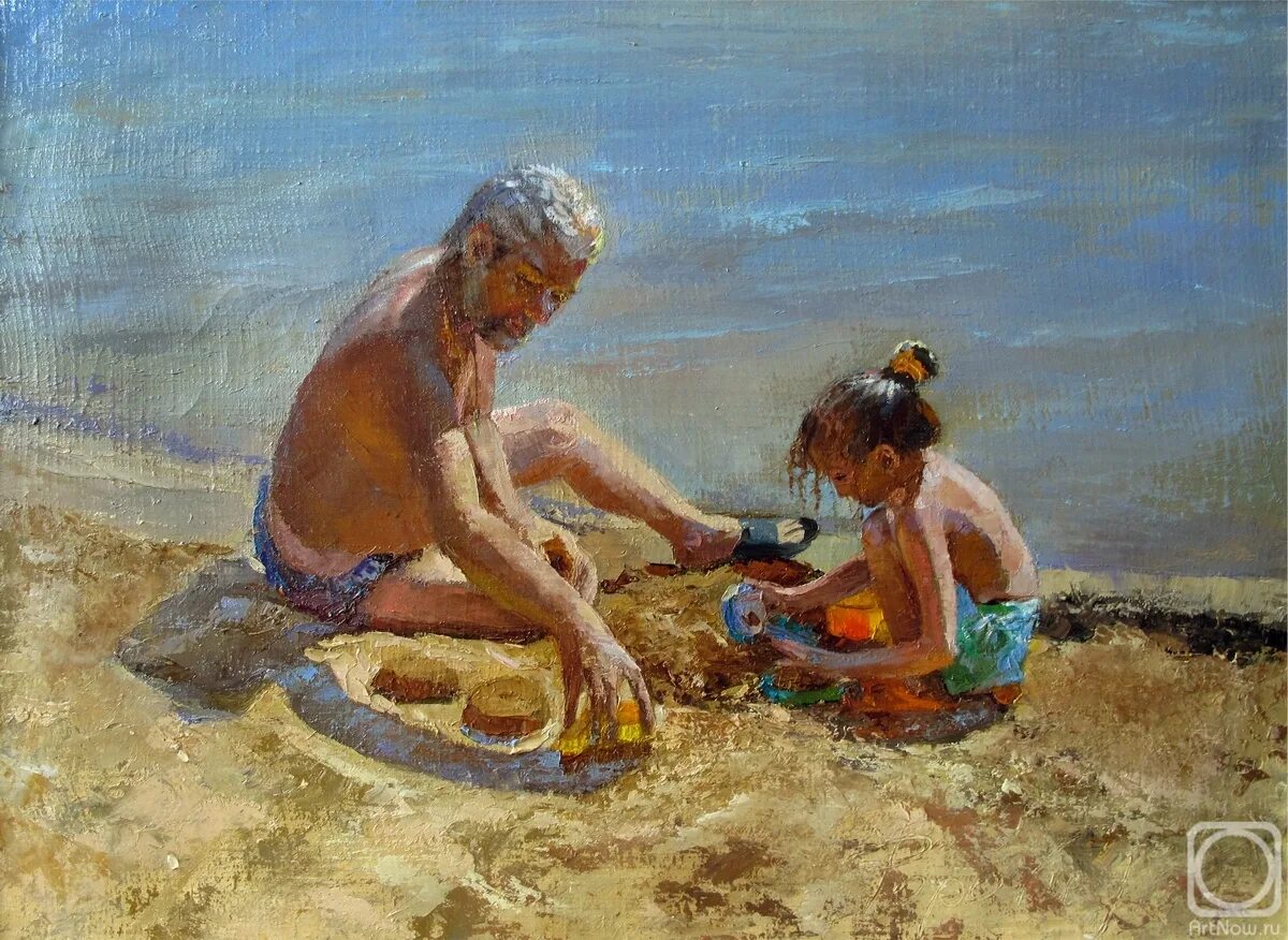 Внучка на море. Картина дедушка и внучка. Дед живопись. Дед на море. Дед и внучка ванне