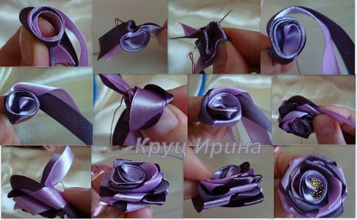 Цветы из бумаги и лент,топиарии Satin ribbon roses, Ribbon flower tutorial, Sati