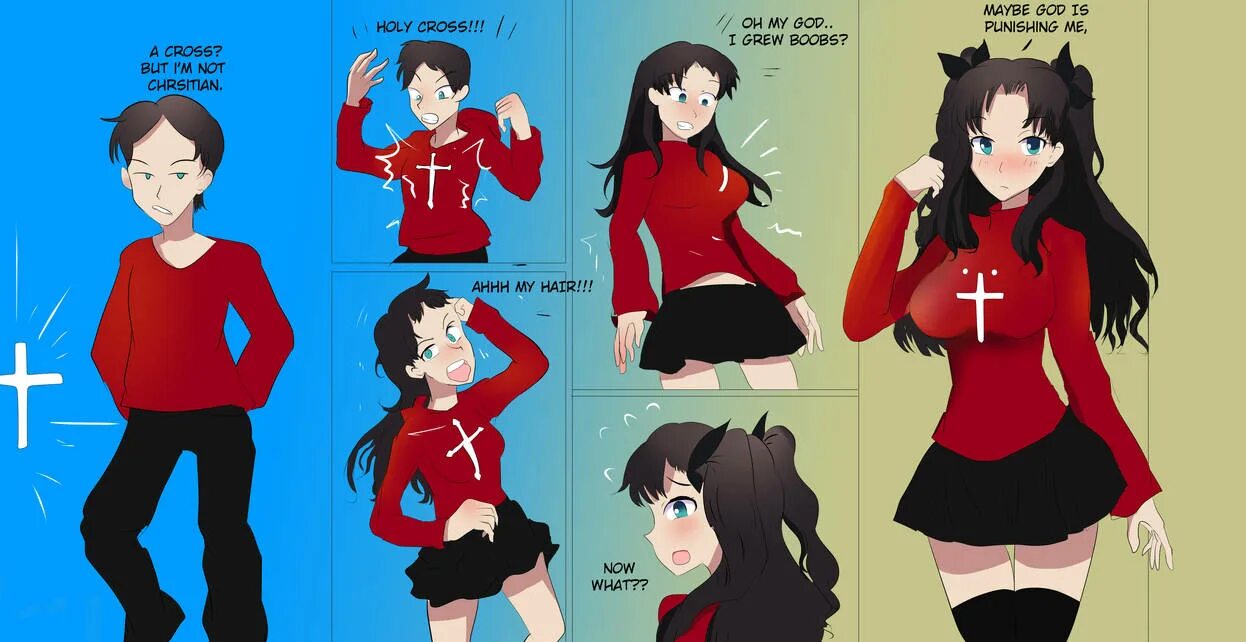 TG to TF to Tohsaka Rin. Body swap TG превращение в девушку. TG TF MTF boy to girl. TF TG body Transformation girl. Comic boy to girl