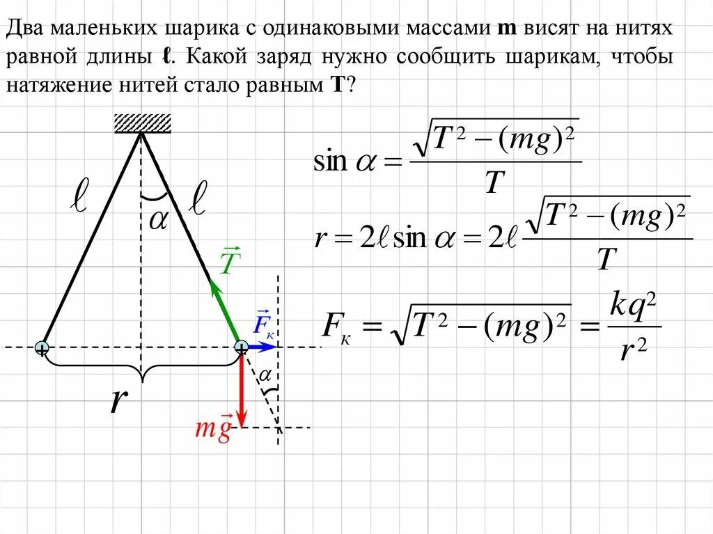 Два маленьких шарика. Два заряженных шарика. Два маленьких шарика с одинаковыми массами. Два маленьких шара с одинаковыми массами.