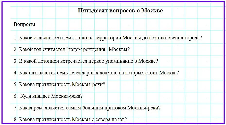 10 вопросов по москву