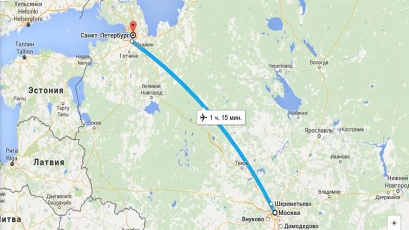 Сколько от москвы до питера на самолете