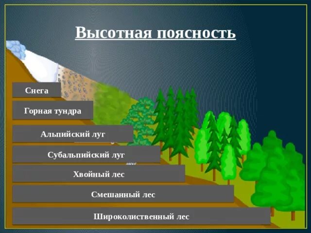 Горные пояса в порядке уменьшения