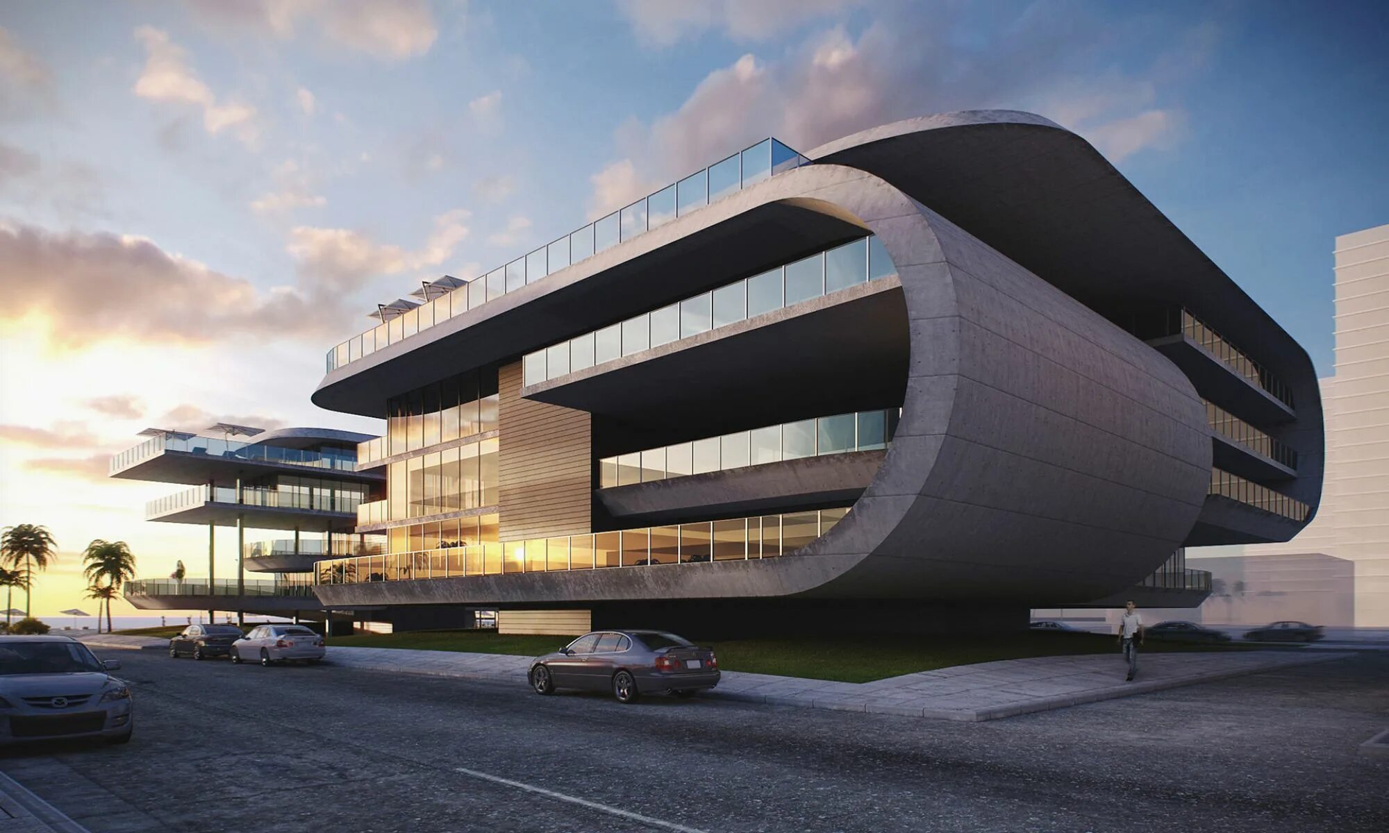 Современная архитектура визуализация. Офисное здание много деревьев. Визуализация архитектурная графика. Прикольная архитектурная визуализация с людьми. 3д архитектура.