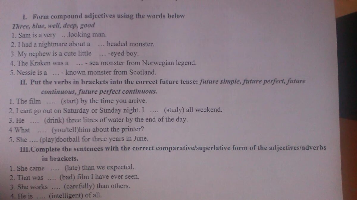 Group the words below. Form Compound Words Blue. Form Compound adjectives using the Words from the two Boxes. Form Compound adjectives using the Words below Sam is a haired man. Form 6 Test 6 form Compound решение.