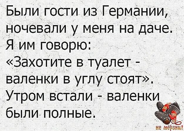 Если захотите в туалет валенки в углу. Анекдот про валенки. Приехали гости из Германии. Анекдот валенки в углу. Бывший муж приезжает в гости