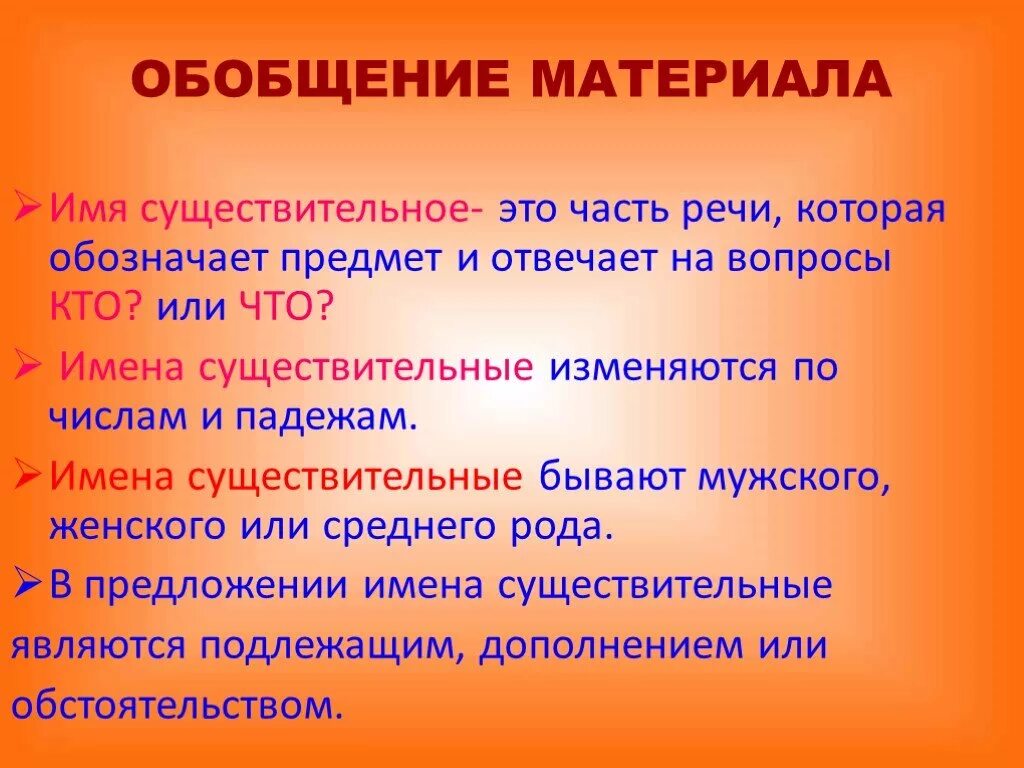 Конспект по теме существительное. Имя существительное. Имя существительное как часть речи. Имя существительное презентация. Обобщение материала это.