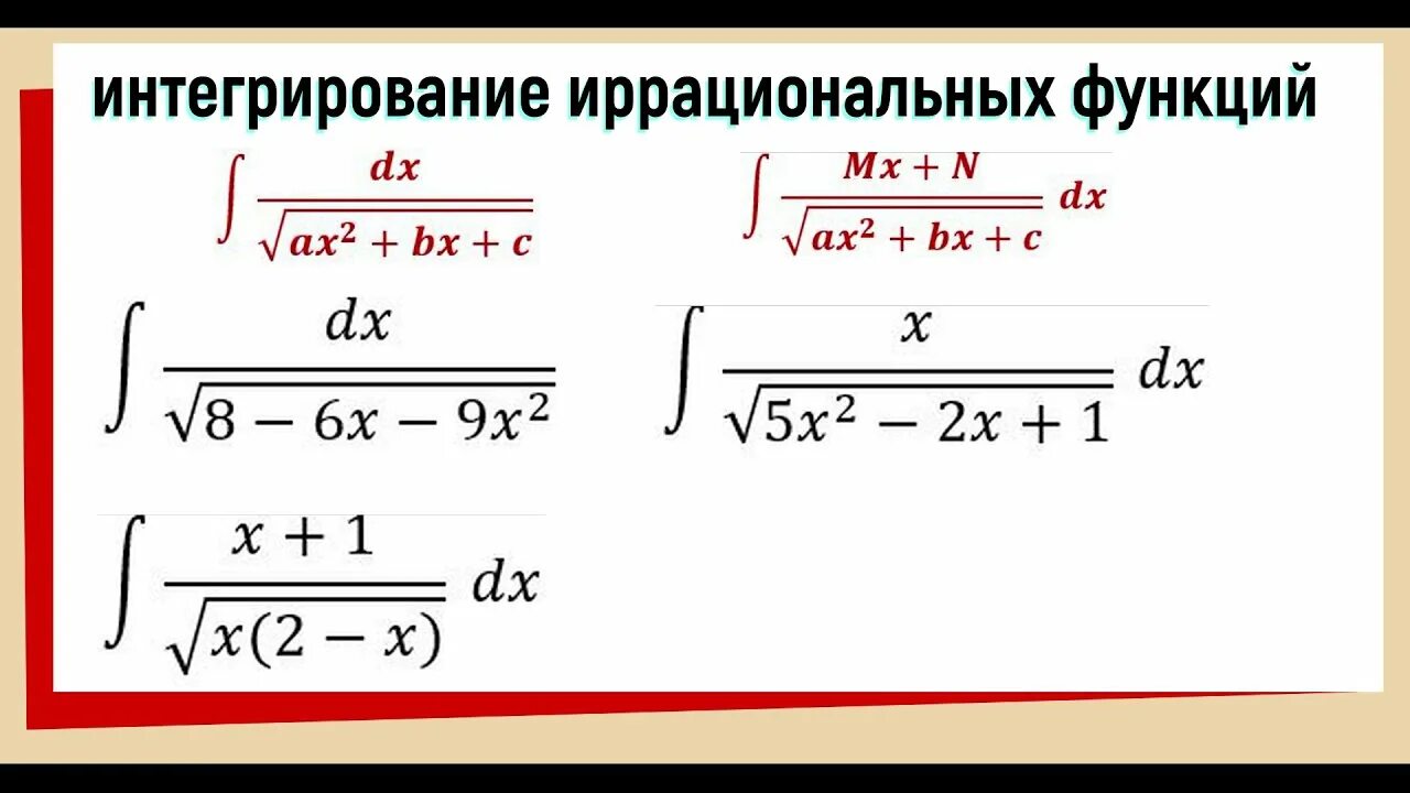 Интеграл от корня. Интеграл квадратного корня. Интеграл с корнем в знаменателе.