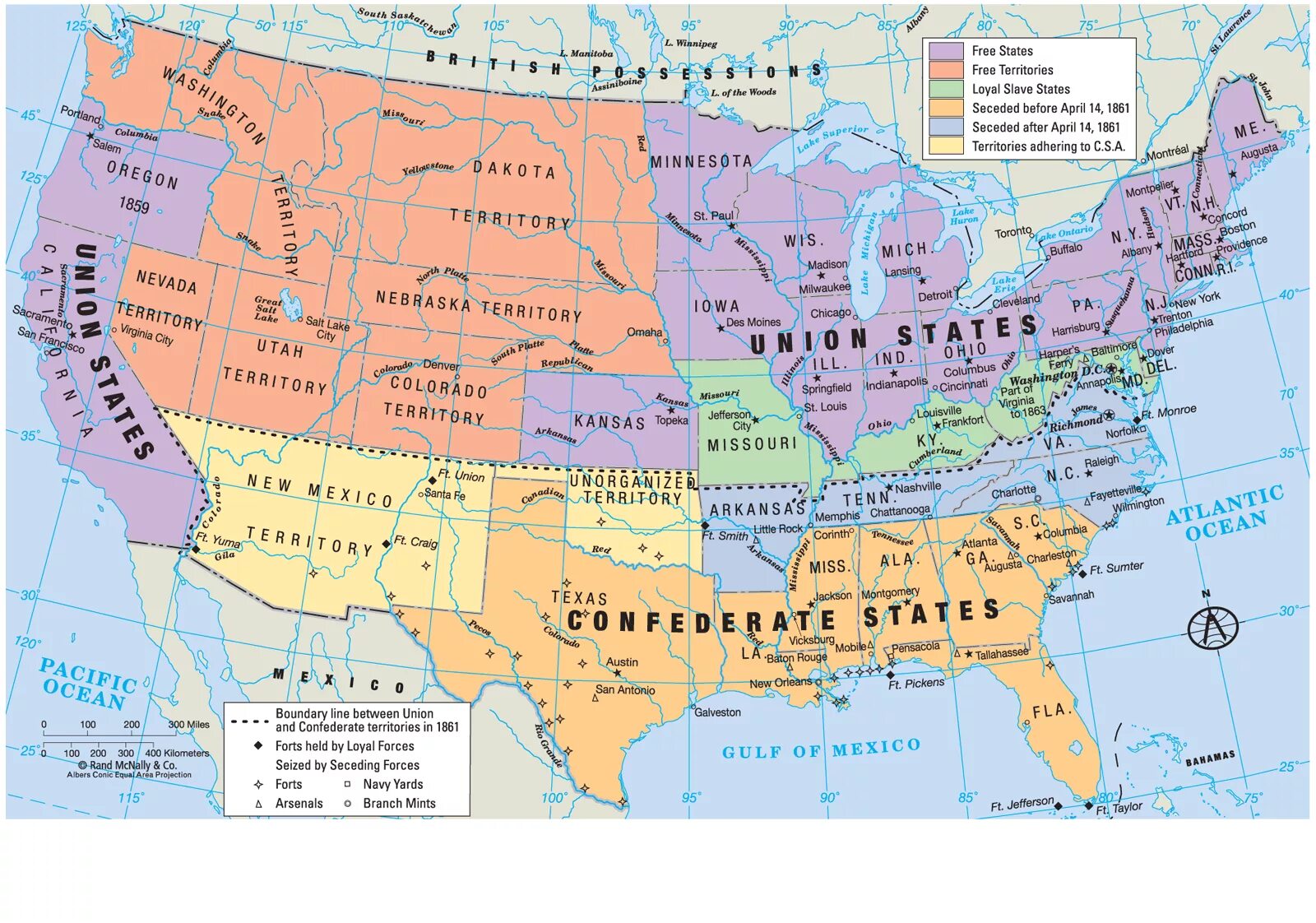 Конфедеративные штаты Америки карта. Карта США до гражданской войны 1861. Войны сша карта