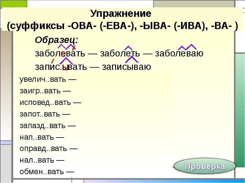 Вкрадч вый отапл вать. Правописание суффиксов ыва Ива в глаголах правило.