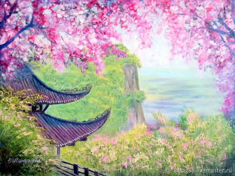 Масло сакуры. Сакура картина. Картина с цветущей сакурой. Сакура живопись маслом. Японская живопись Сакура.