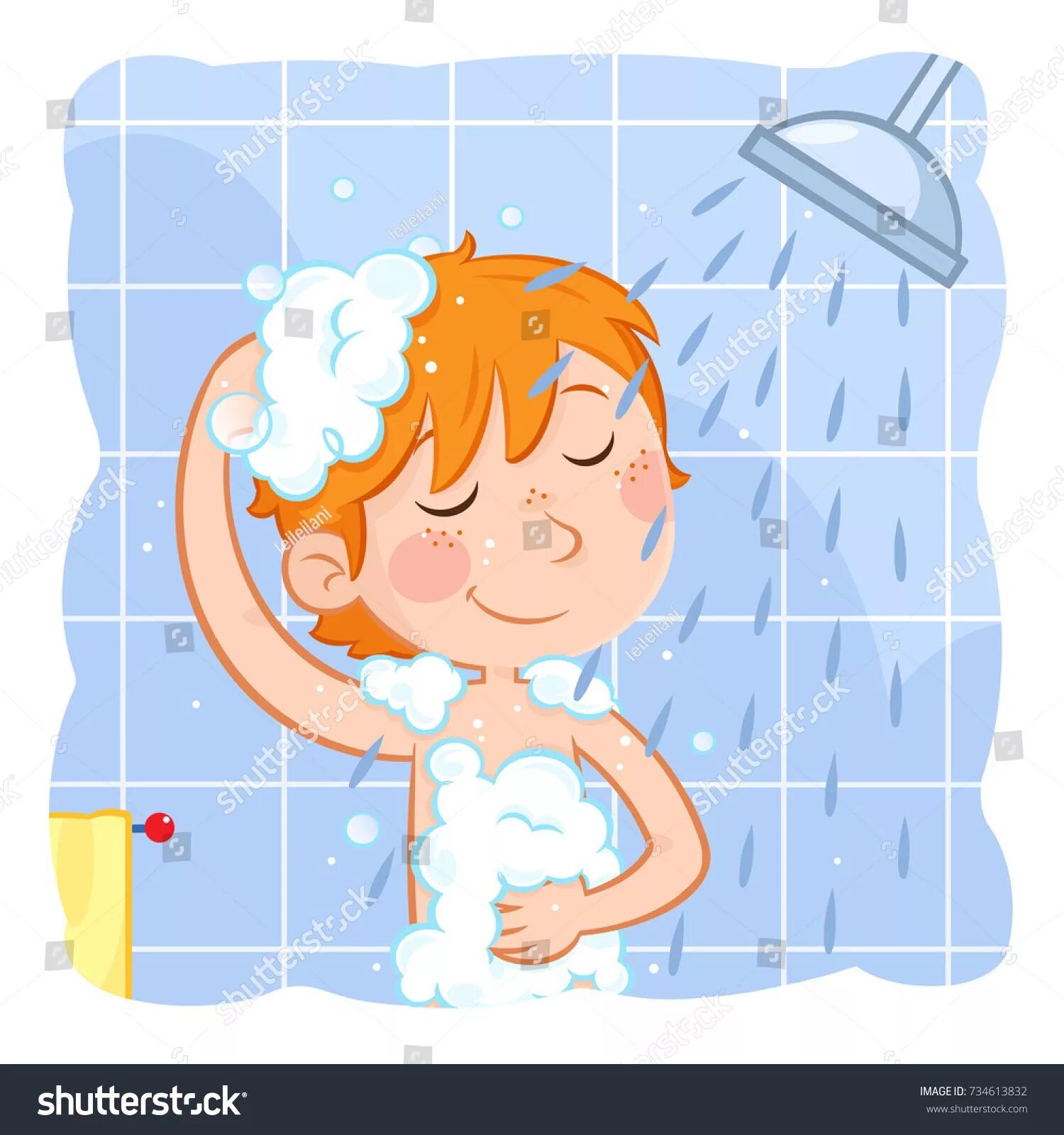 Have s shower. Ребенок под душем. Мультяшка в душе.