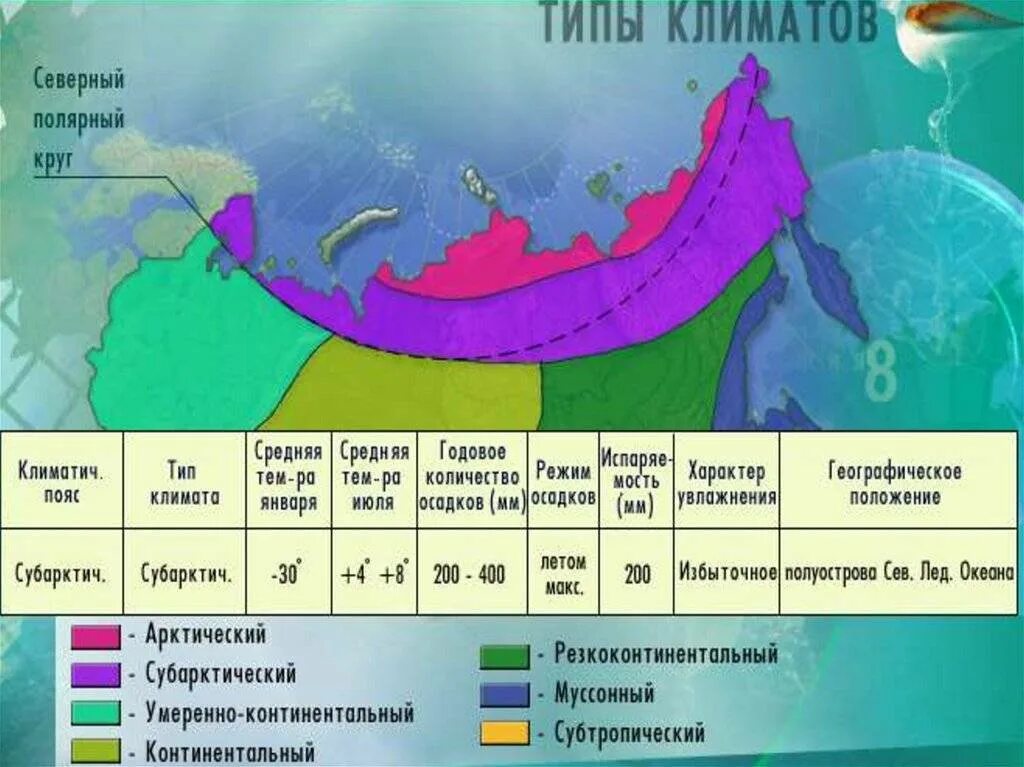 Среднемесячная температура арктических пустынь зимой и летом