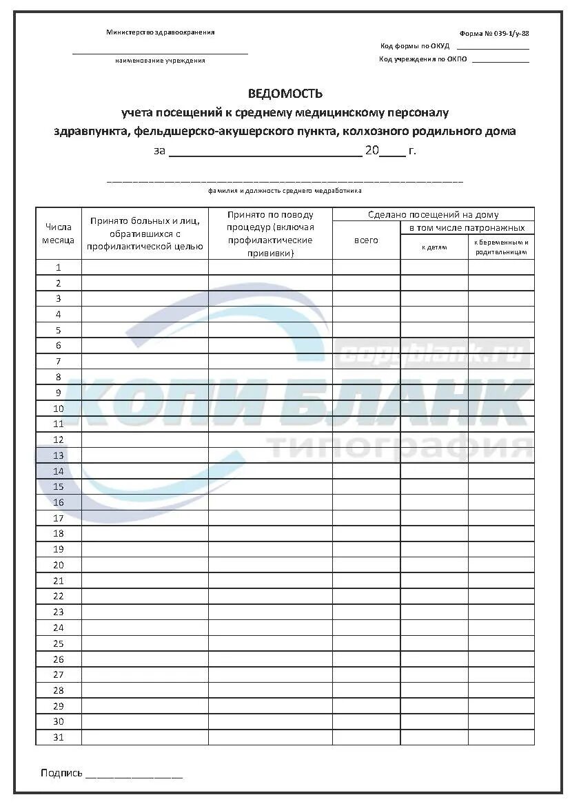 Ведомость учёта посещений к среднему медперсоналу ФАП 039-1 У 88. Ведомость учета врачебных посещений форма 39. Форма 39 учет врачебных посещений в стоматологии. Форма 039 у-02 ведомость учета врачебных посещений.