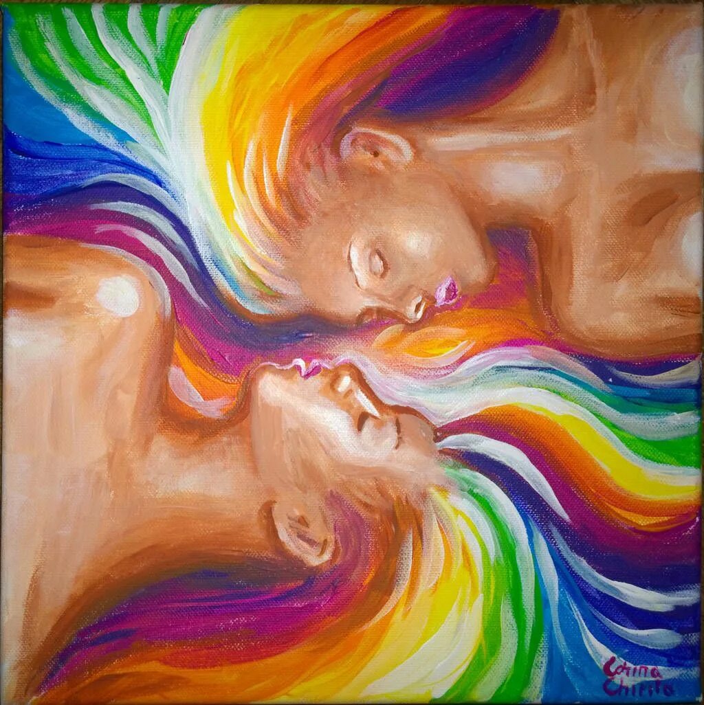 Поцелую видео радужный поцелуй. Радужный поцелуй. Радужный поцелуй картинки. Рисунки яркие краски любовные. Креативные картины любовь это.