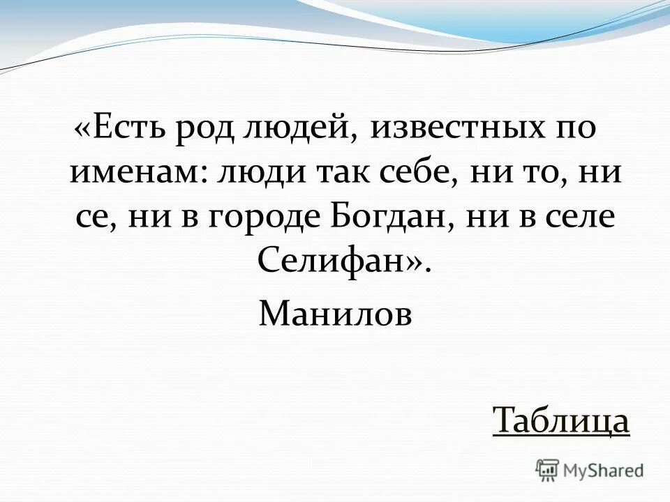 есть род людей известных под именем. есть род людей известных под именем люди так себе. описание обеда манилова. есть род людей известных. один бог разве мог сказать какой был характер.