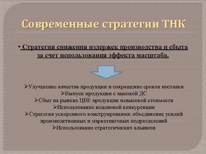 Стратегии ТНК. Современные стратегии ТНК. Конкурентные стратегии ТНК. Стратегия и формы современных ТНК..