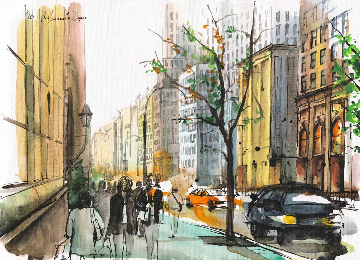 Современная улица рисунок