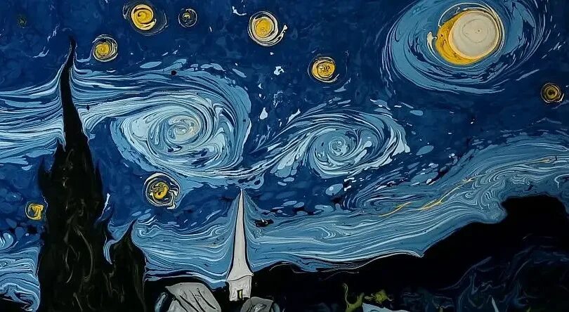 Художник небо звездное рисует составить предложение. Эбру Ван Гог. Художница воссоздала картину Звездная ночь. Ван Гог техника рисования.